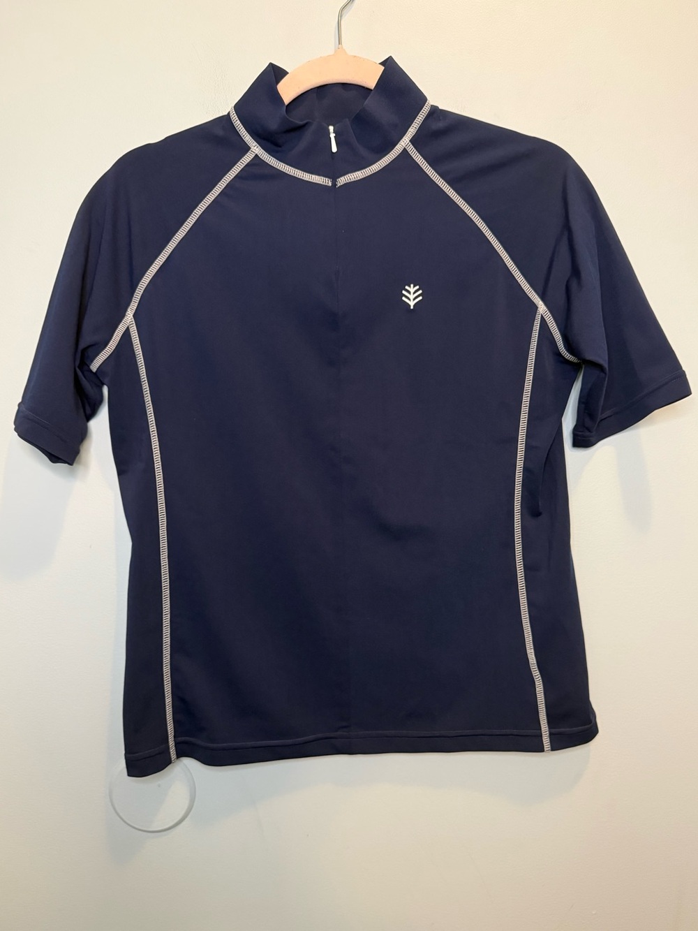 Coolibar UPF 50+ Quarter Zip Short Sleeve Swim Rash Guard Navy Men’s Small